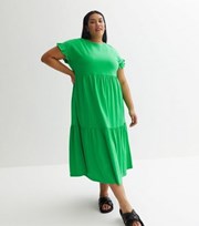 New Look Curves Green Frill Sleeve Midi Smock Dress